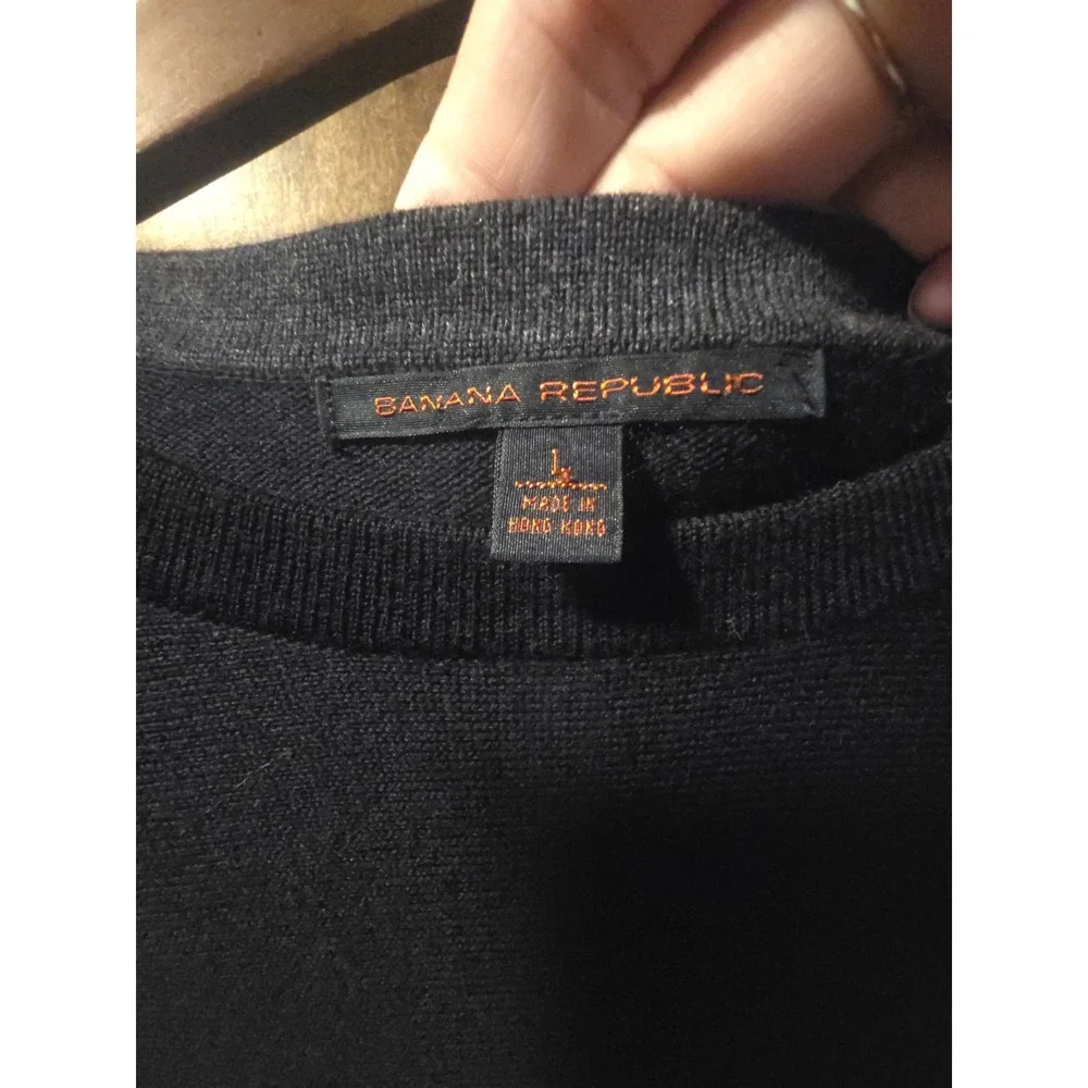 Banana Republic Mens Black Merino Wool Racing Stripe Crewneck Sweater L EUC